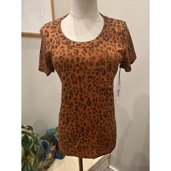 Three Dots Women’s Leopard Print Pocket Knit T-Shirt Orange & Black NWT Sz Small - Picture 1 of 8